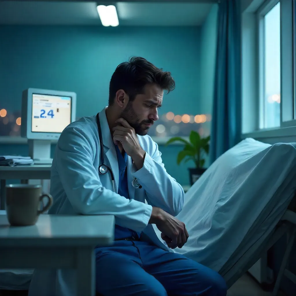 Pensive Doctor Reflecting Healthcare Challenges