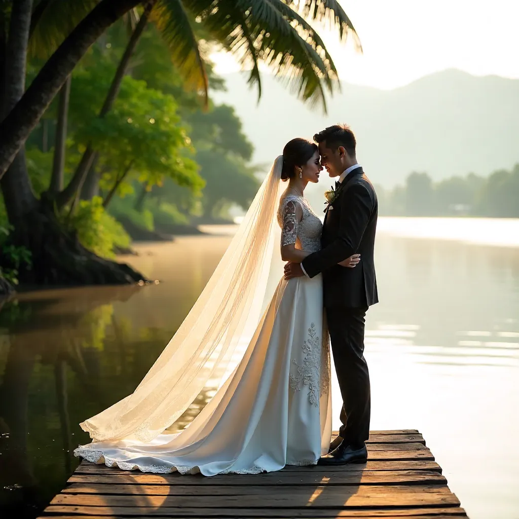 Embrace on a Tranquil Indonesian Lakeside Dock