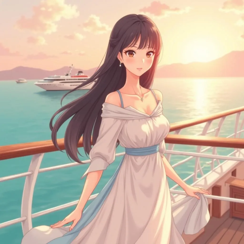 Elegant Asian Woman on a Cruise Ship (Anime)