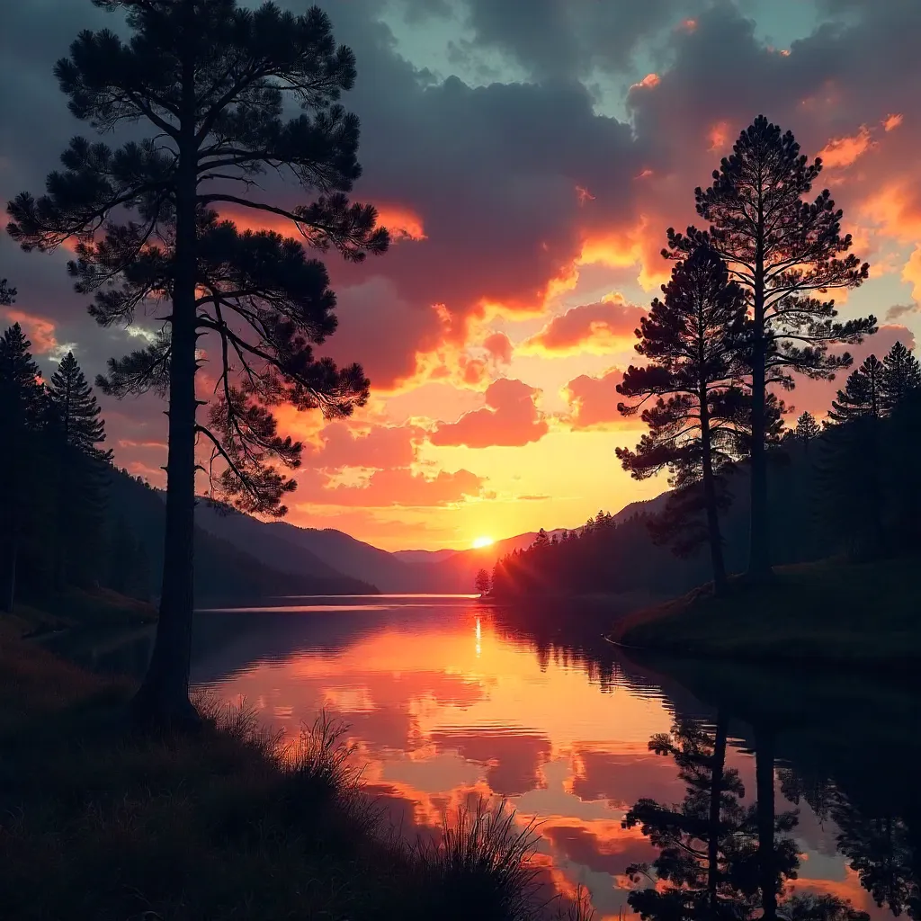 Silhouetted Trees at a Dramatic Sunset