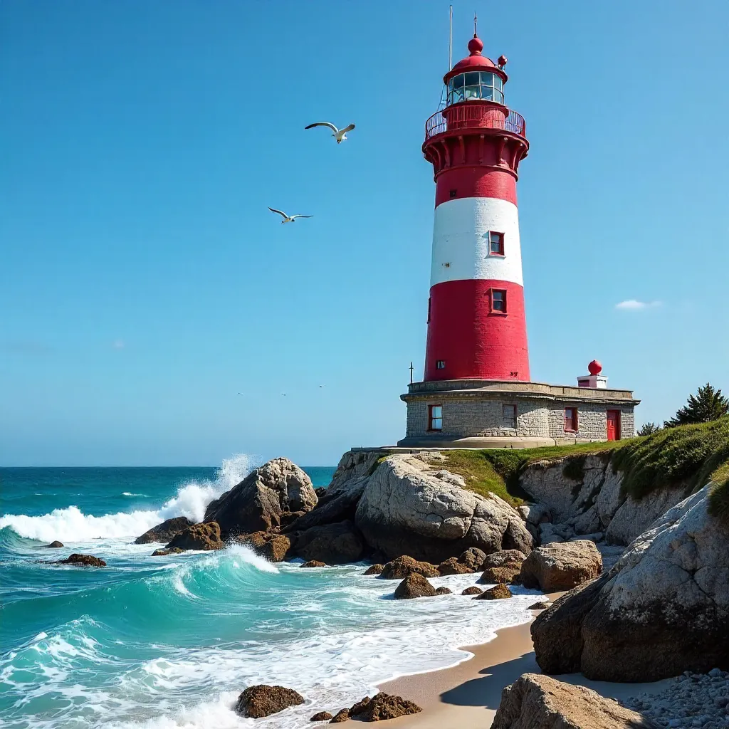 Dramatic Lighthouse on a Colorful Coastal Platform