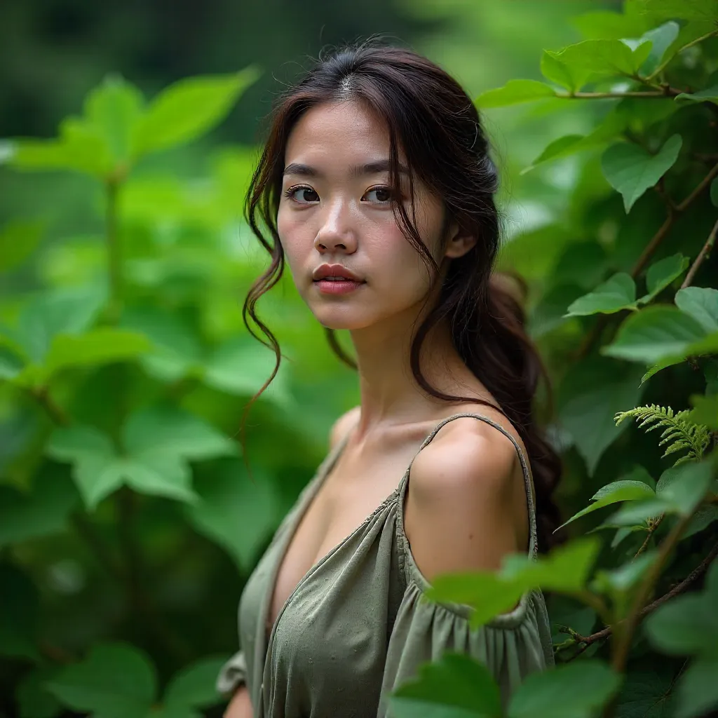 Serene Portrait Amid Lush Green Foliage