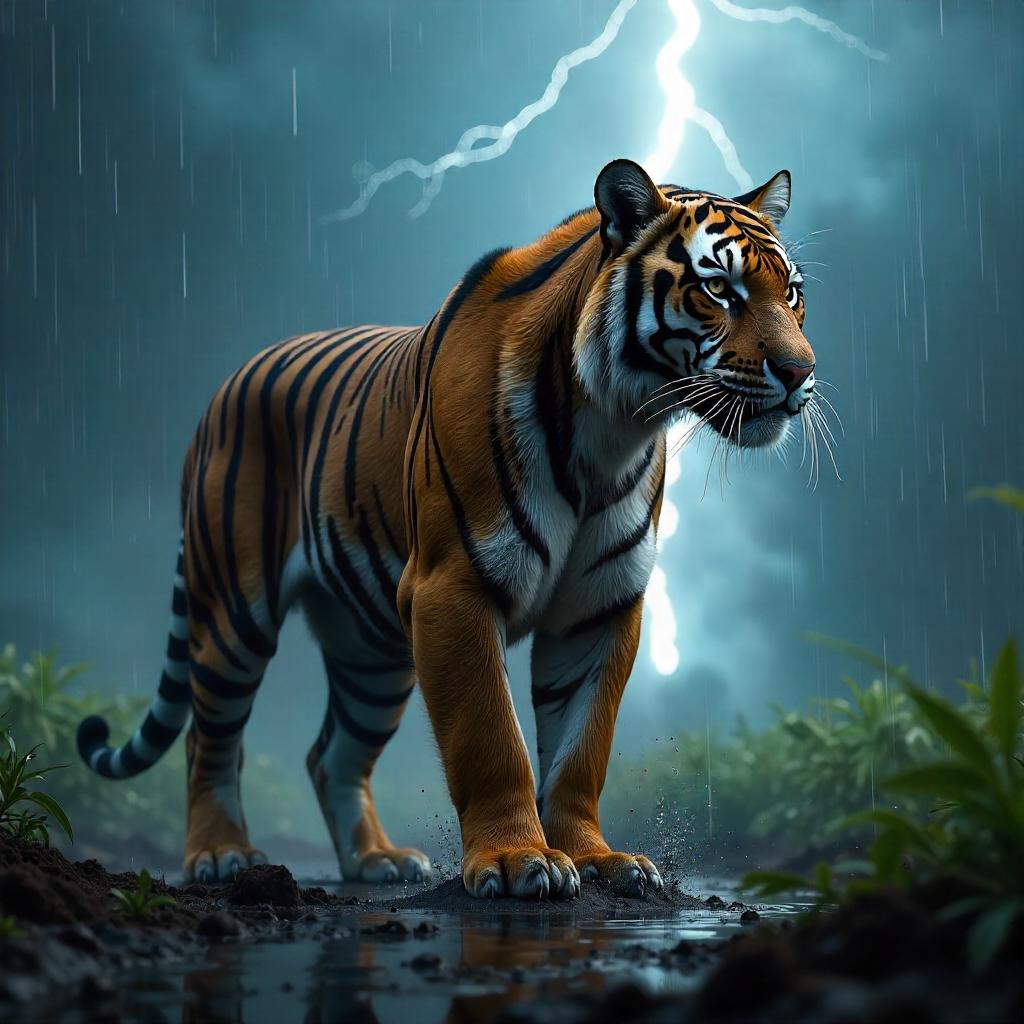 Thunderstorm Tiger: A Hyper-Real 3D Render