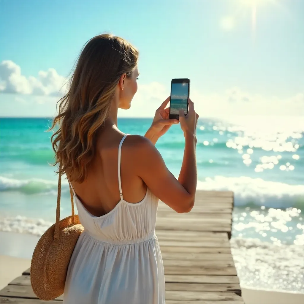 Summer Day Serenade: Woman Capturing Ocean View