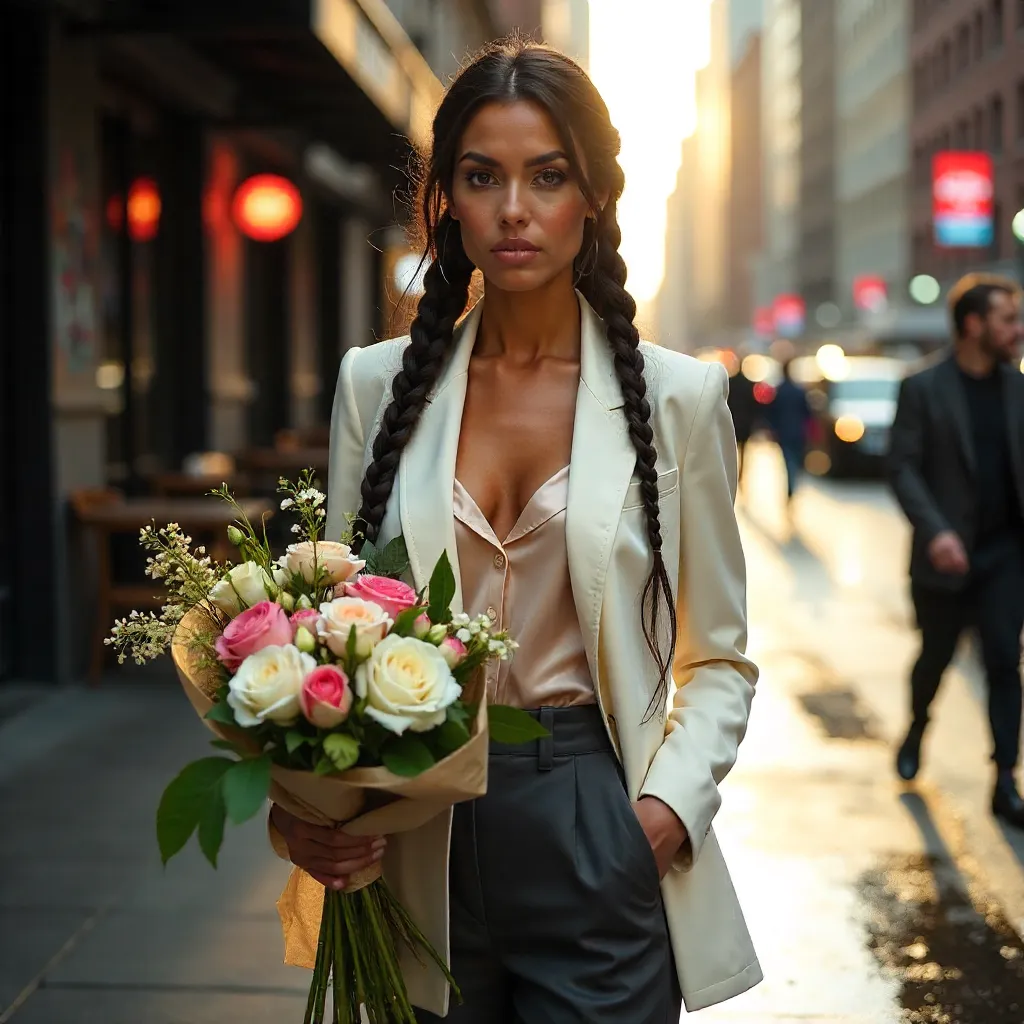 Urban Chic: Braided Hair and a Flower Bouquet