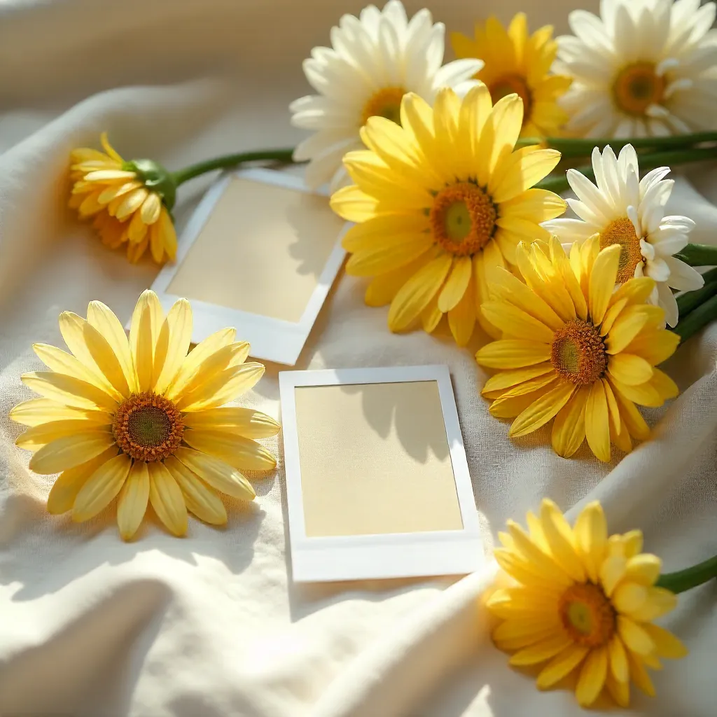 Chic Daisies on Soft Fabric with Polaroids