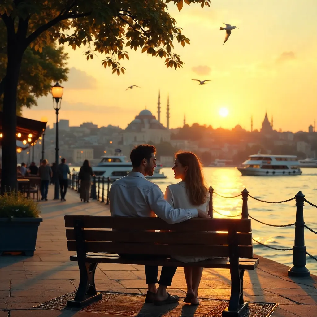 Sunset on the Bosphorus: Istanbul Waterfront Bench