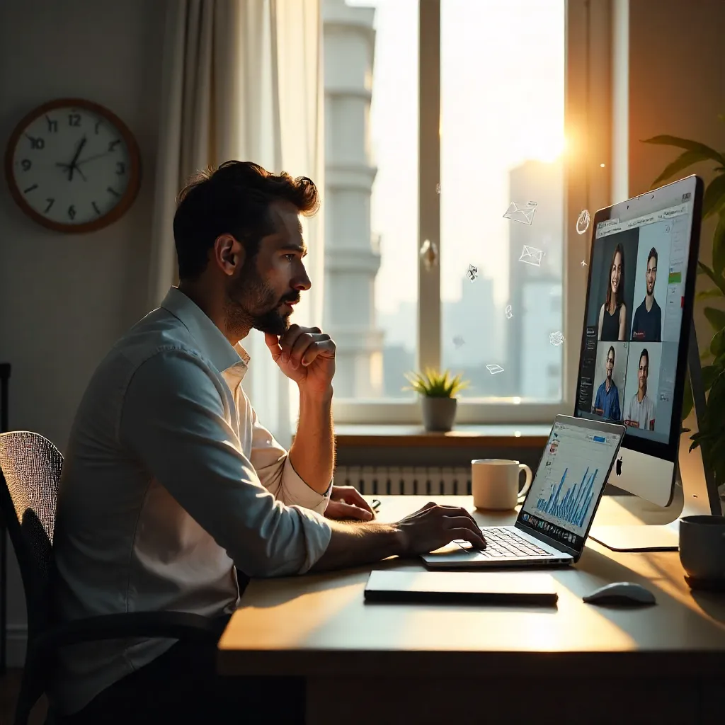 Focused Businessman Contemplating Work at Home Office