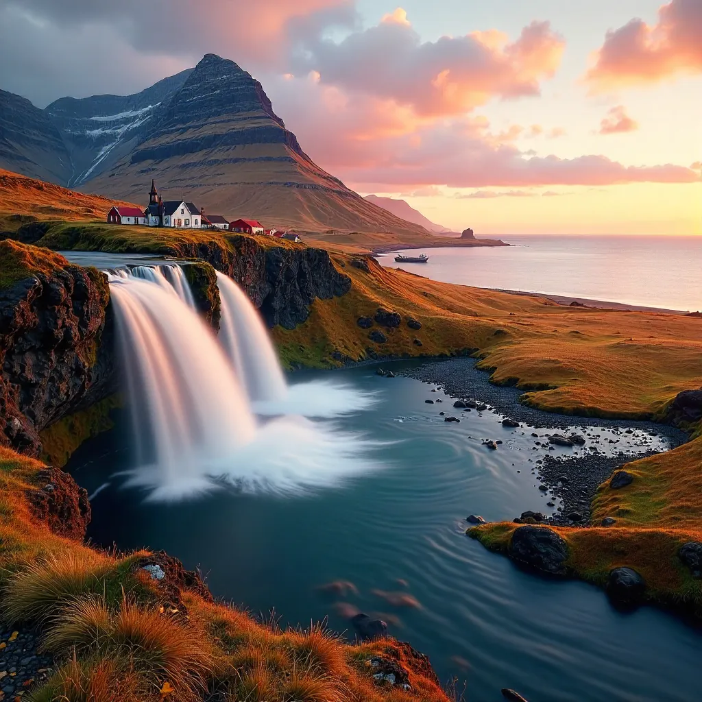 Golden Autumn Falls in Ólafsvík, Iceland