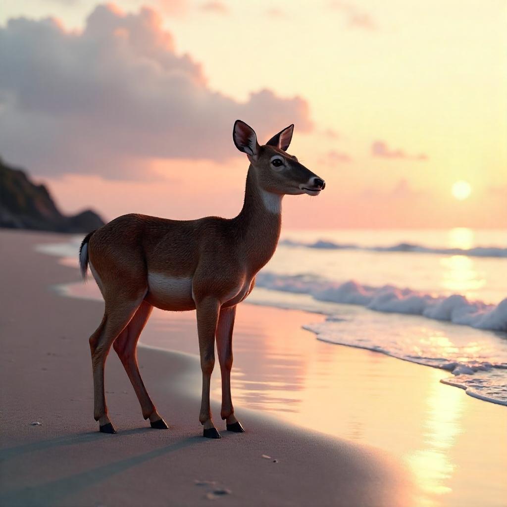 Shoreside Deer: A 3D Rendered Moment