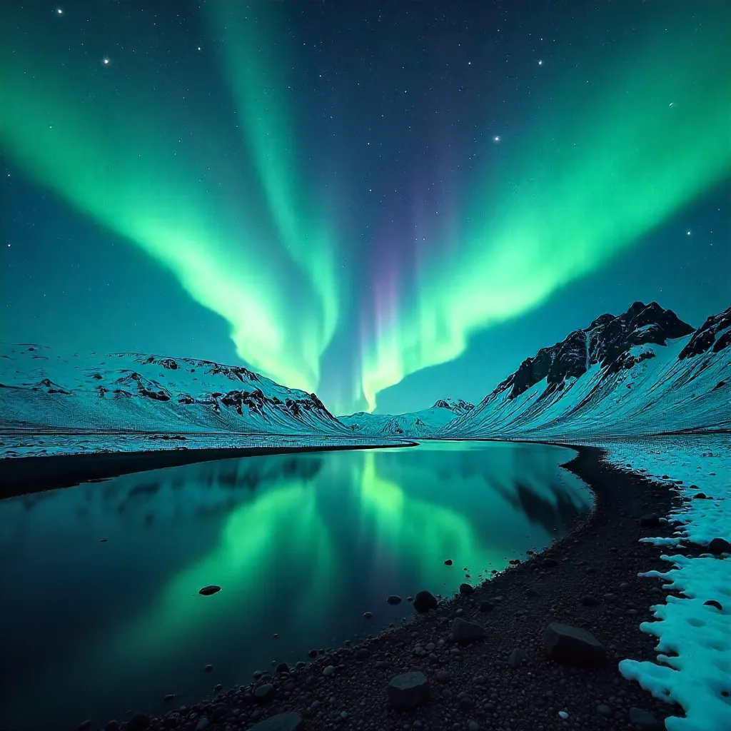 Aurora Over Icelandic Night Sky