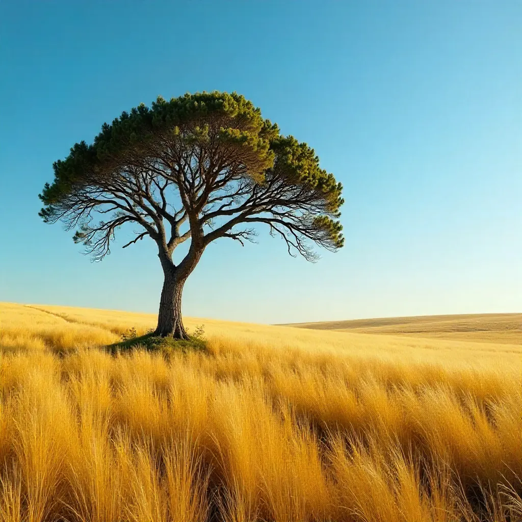 Solitary Tree in a Golden Sunlit Field