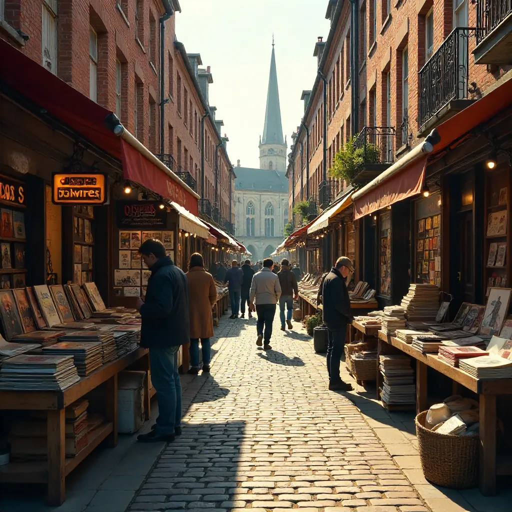 Bustling Lille Vintage Market: Records and Books