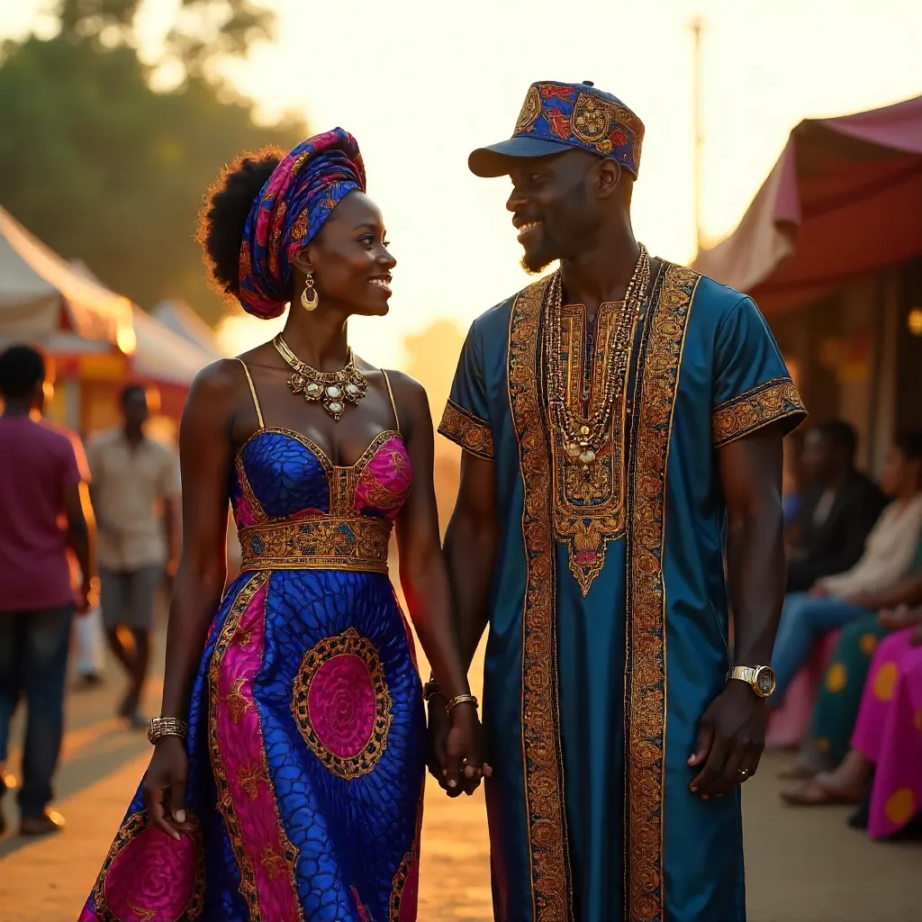 Elegant Couple in Vibrant African Attire