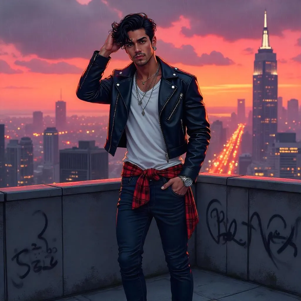 Latino Anime Stylist on Rooftop at Golden Hour