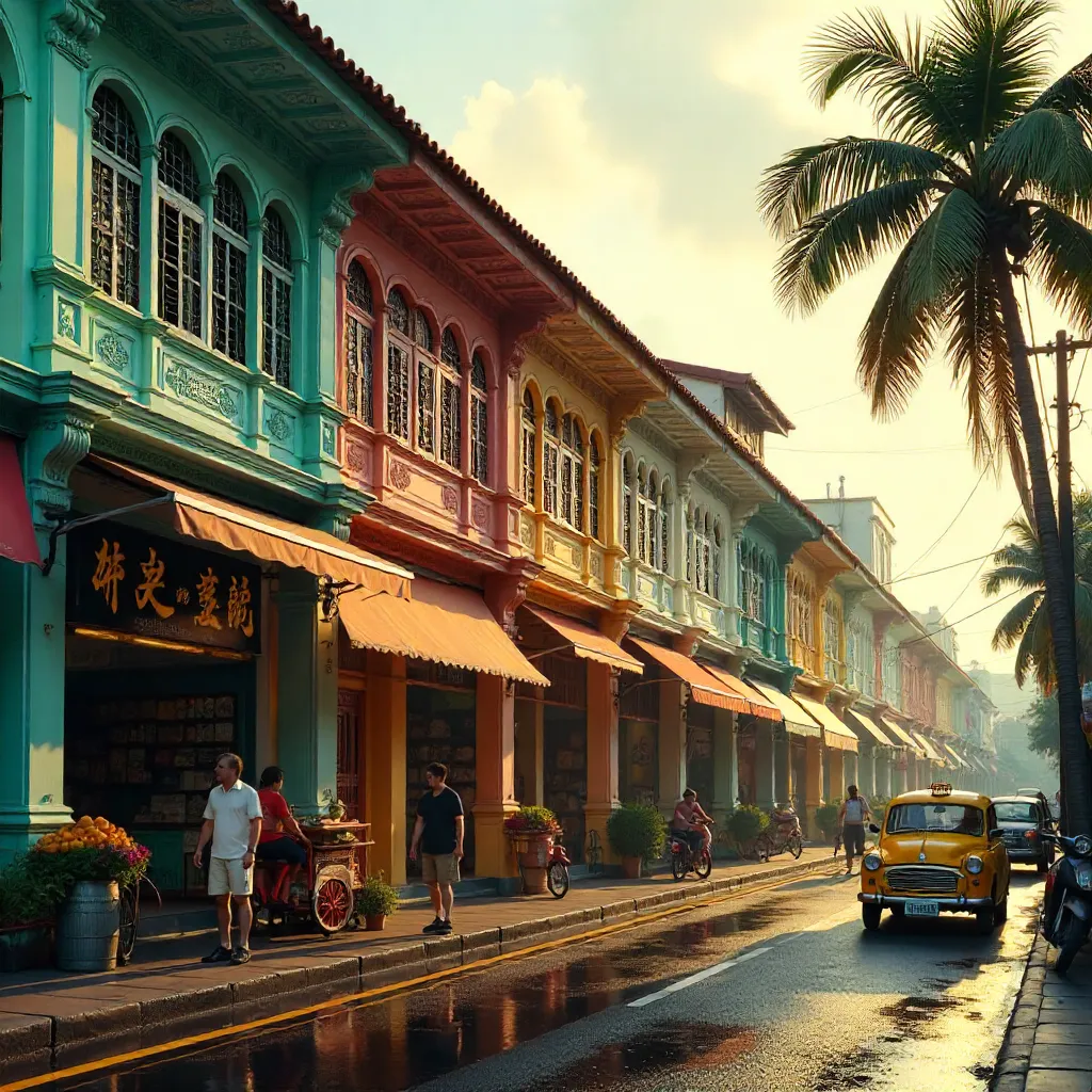Vibrant Vintage Singapore Street Scene