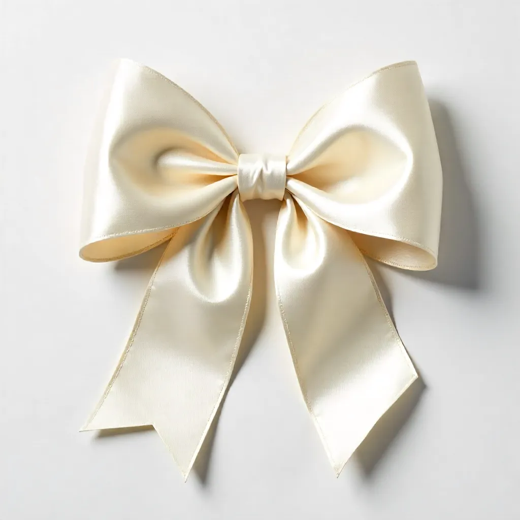 Cream Satin Bow on Crisp White Background