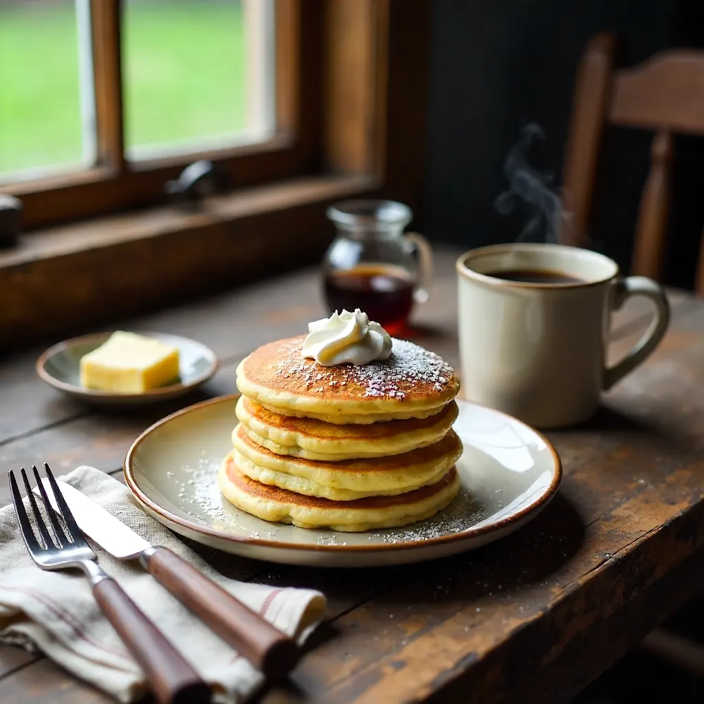 Rustic Breakfast: Cheesecake Pancakes and Coffee