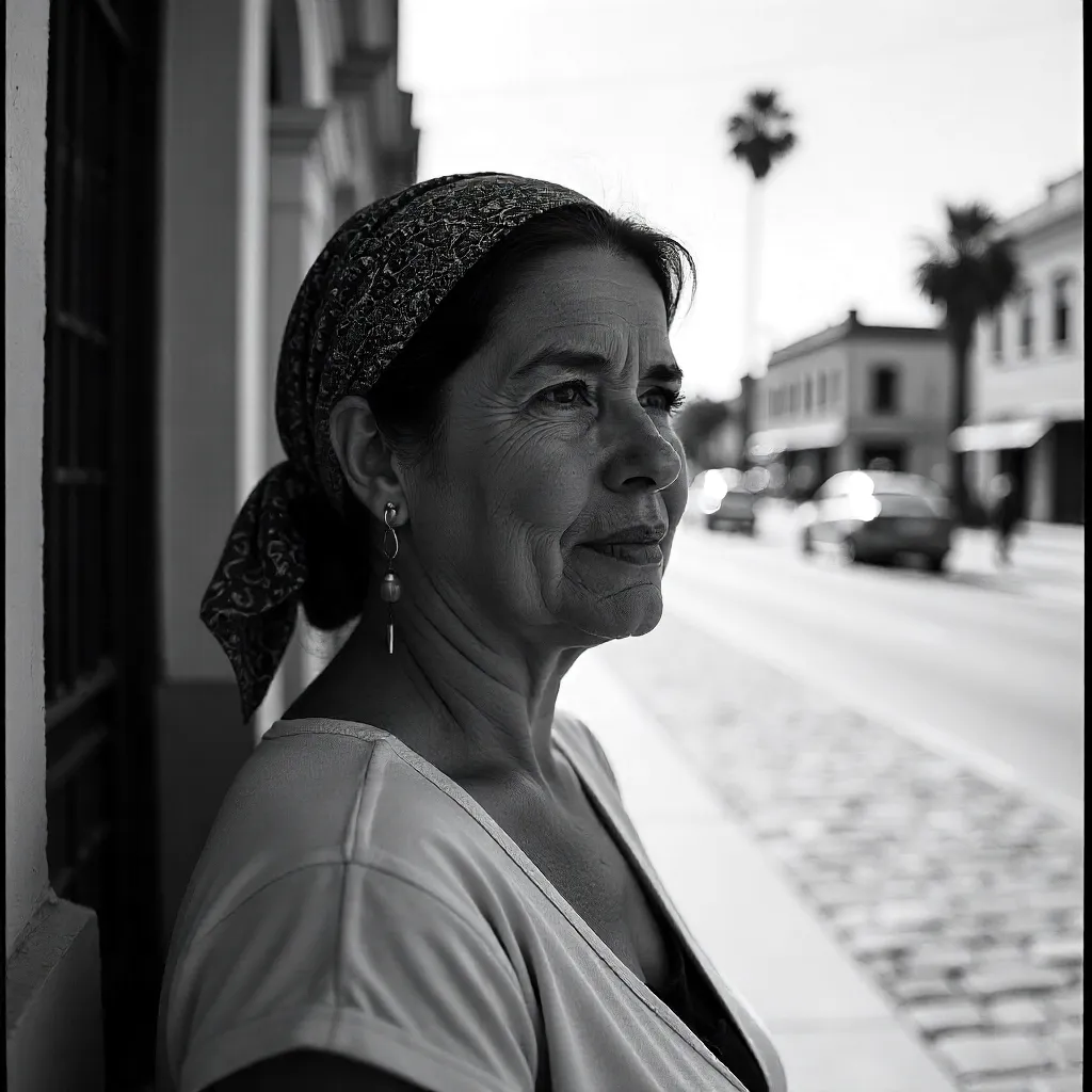 Monochrome Portrait in Rosario with Headscarf