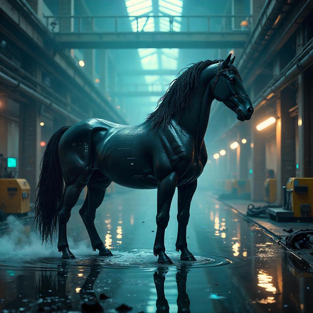 Kelpie Mech in a Robotic Factory Concept Art