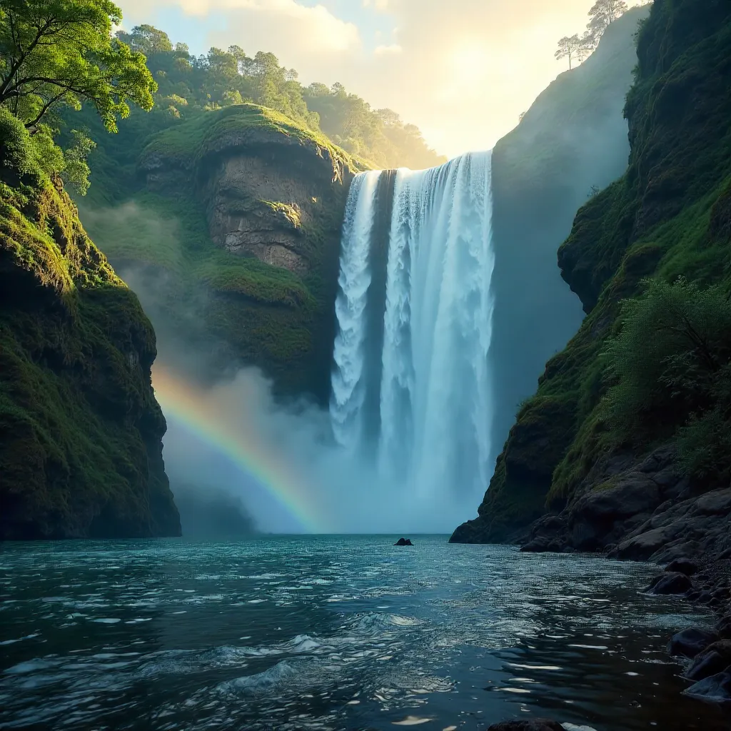 Emerald Cliffs Waterfall in Mist