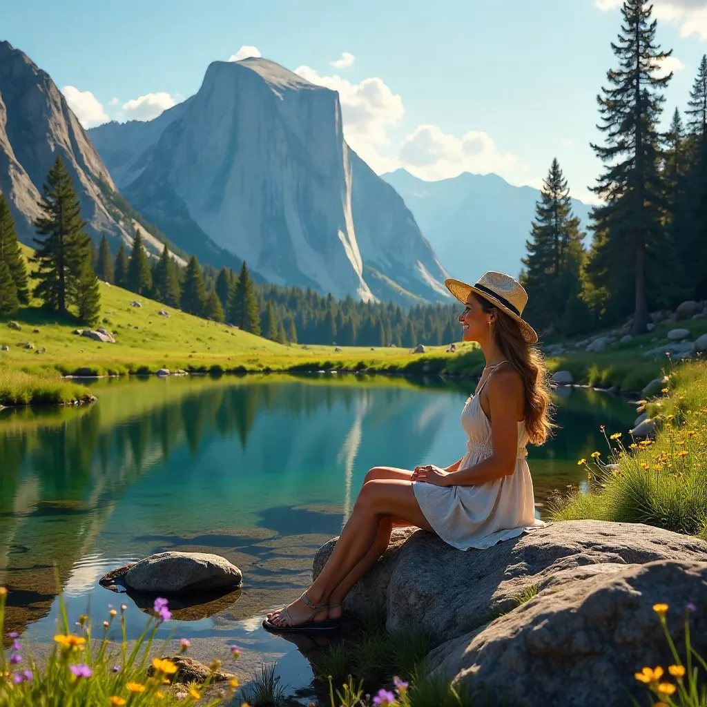 Golden Hour Yosemite: Woman Embracing Mountain Vistas