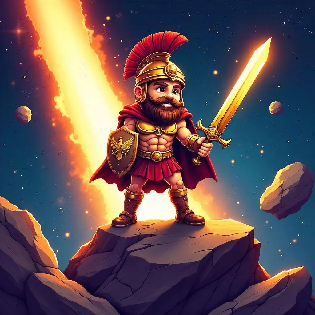 Gladiator on a Comet - Cartoon Space Hero