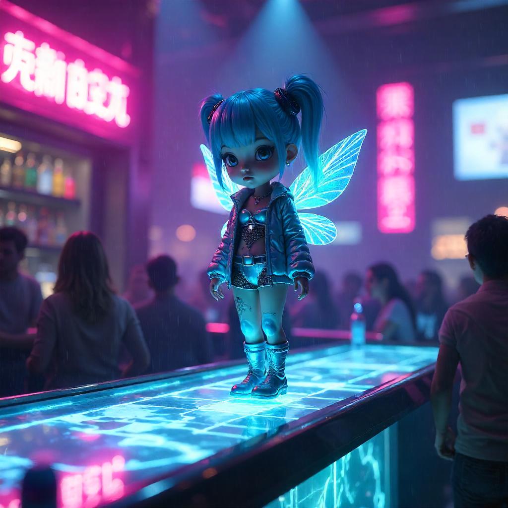 Neon Sprite at a Cyberpunk Nightclub