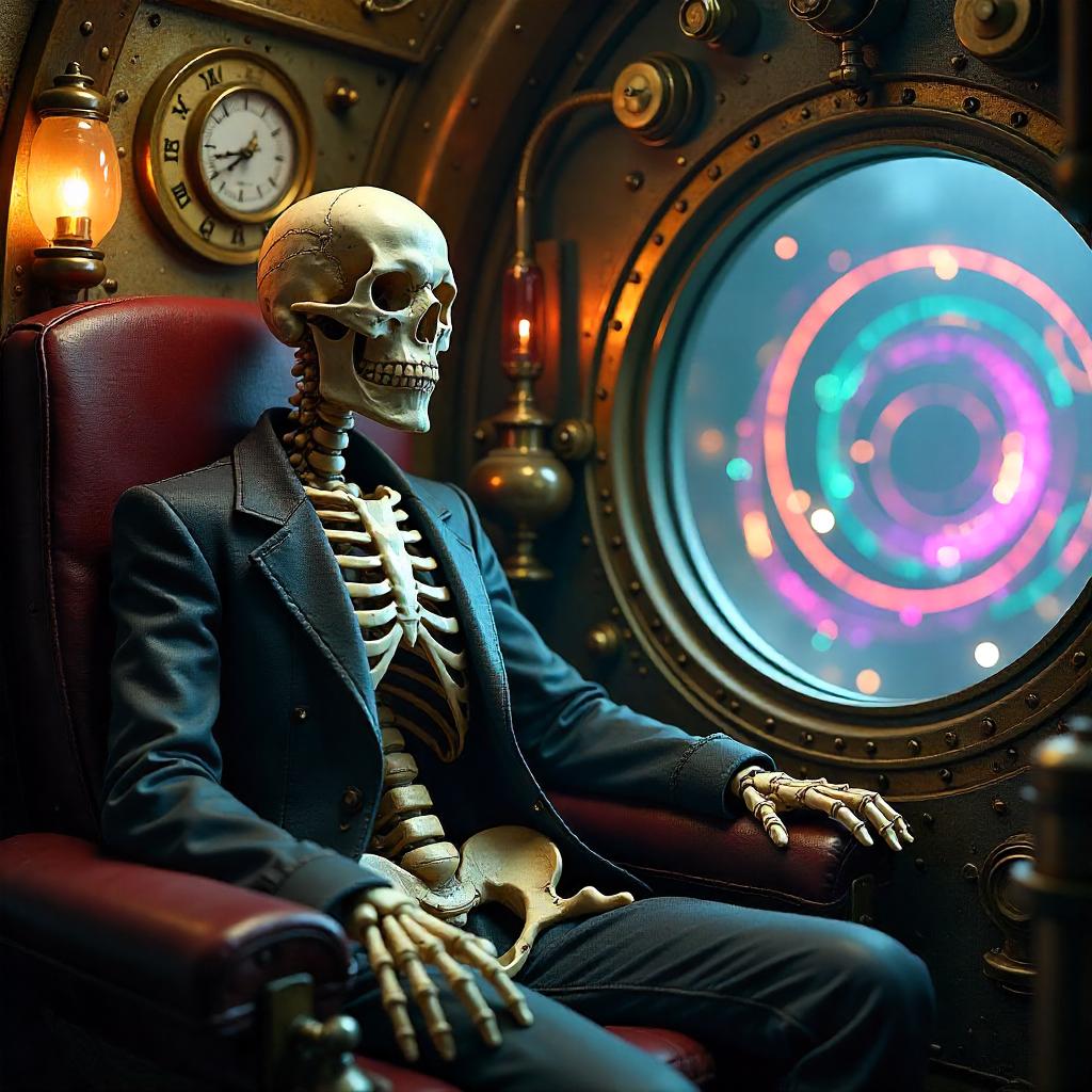 Photorealistic Skeleton in a Time Machine Chamber