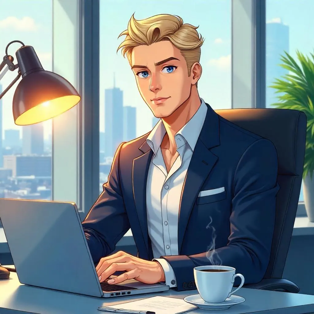 Handsome White Man in an Anime Office