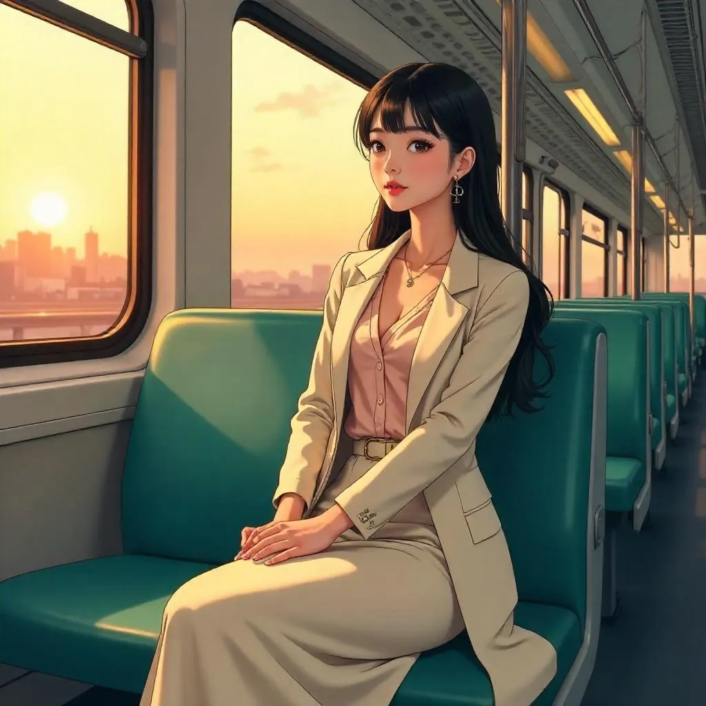 Elegant Asian Woman on an Anime Train