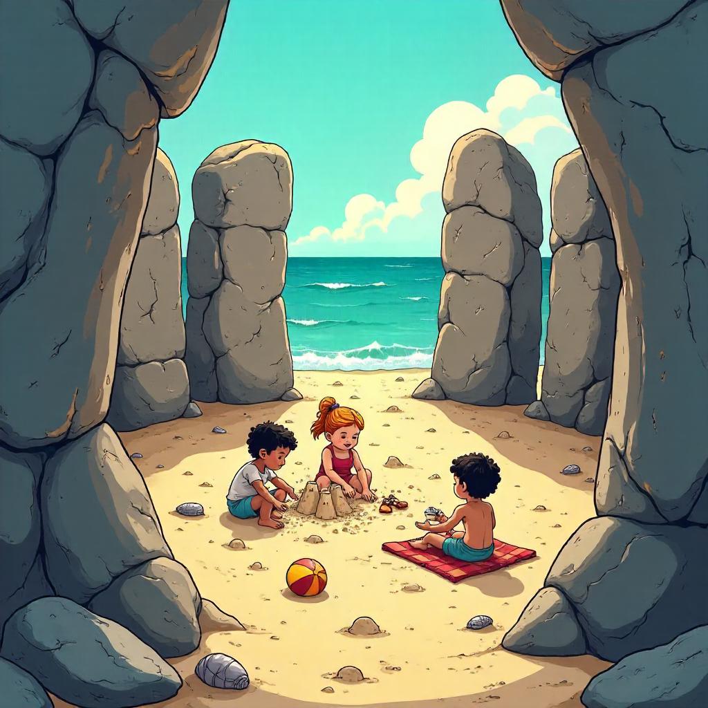 Cartoon Beach at Stonehenge Circle