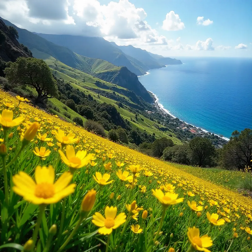 Sunlit Madeira Wildflowers in Bright Yellow Bloom