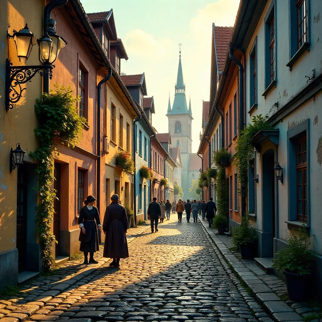 Colorful Cobblestone Street in Tallinn Old Town