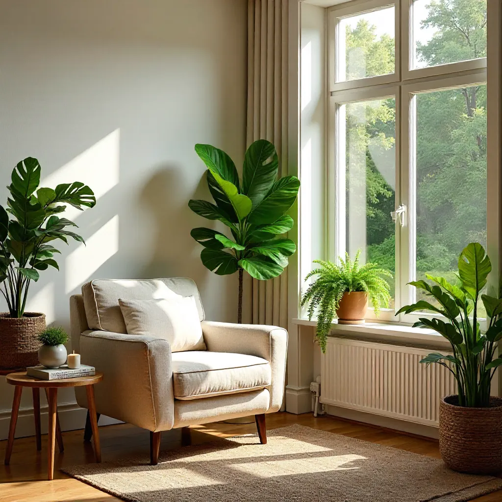 Serene Living Room with Cozy Armchair and Plants