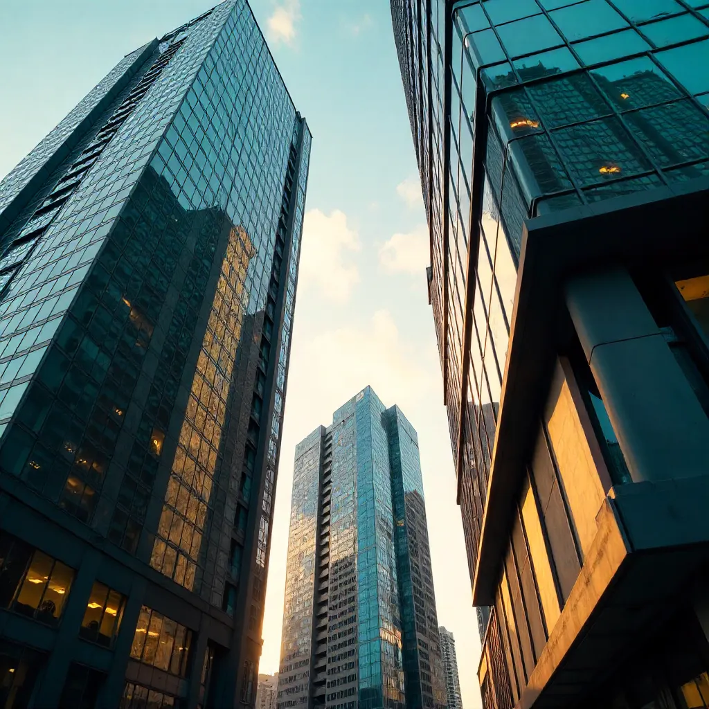 Close-Up of Modern Glass Facades: Architectural Contrast