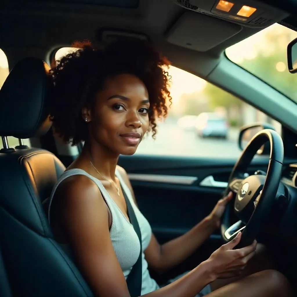 Photorealistic Portrait: Young Black Woman in a Car