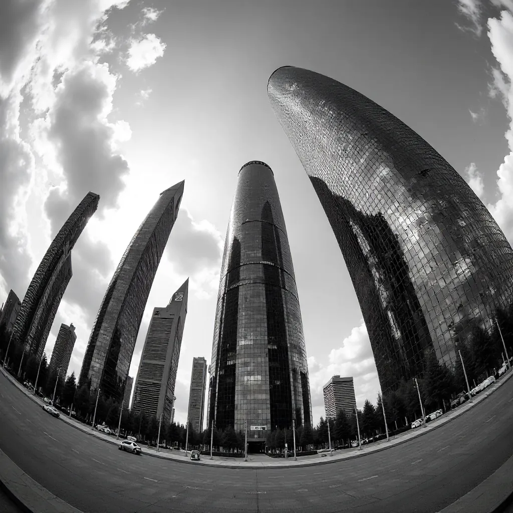 Fisheye Black-and-White Skyline of Astana