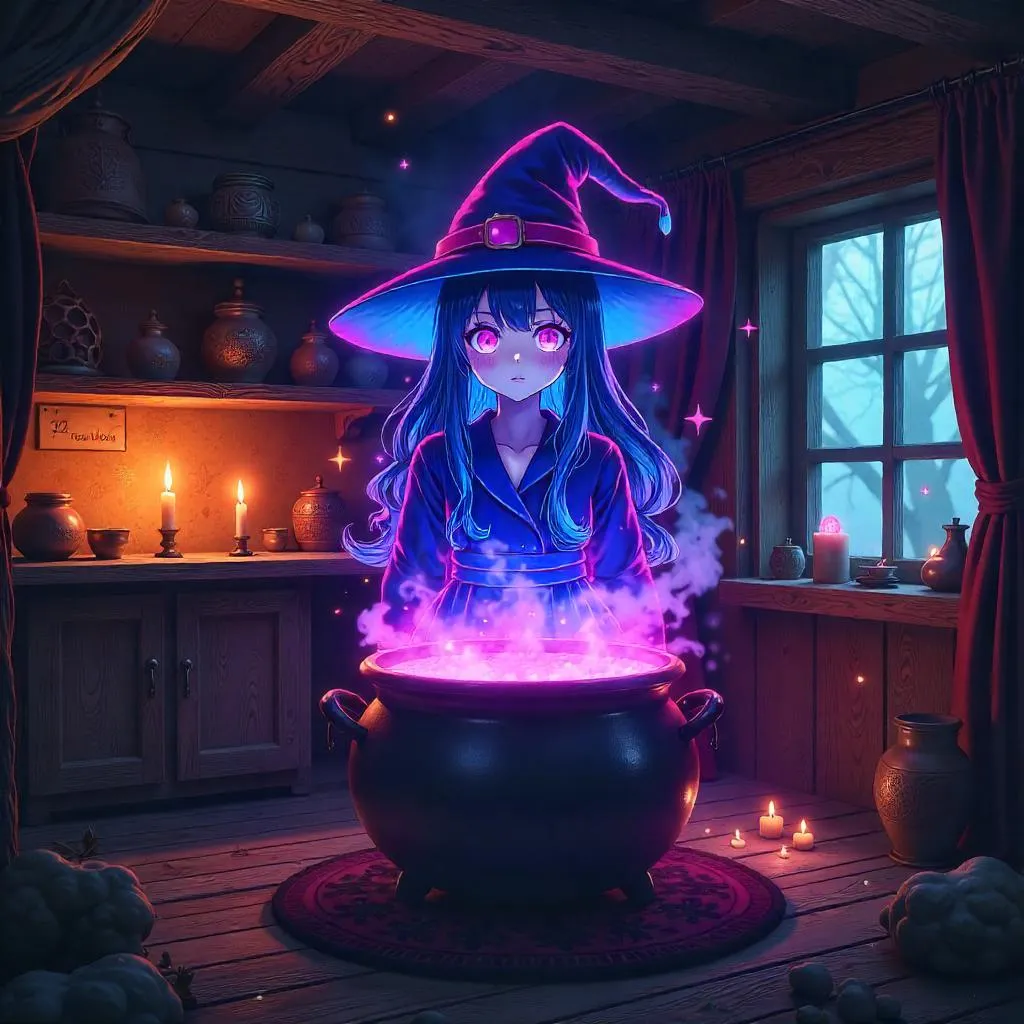 Holographic Witch in a Cozy Anime Hut