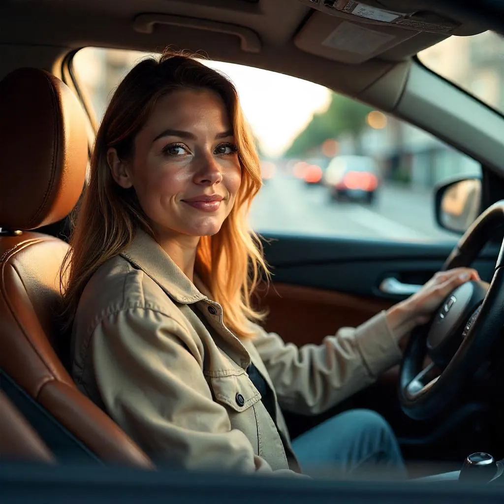 Photorealistic Portrait: Young White Woman in a Car