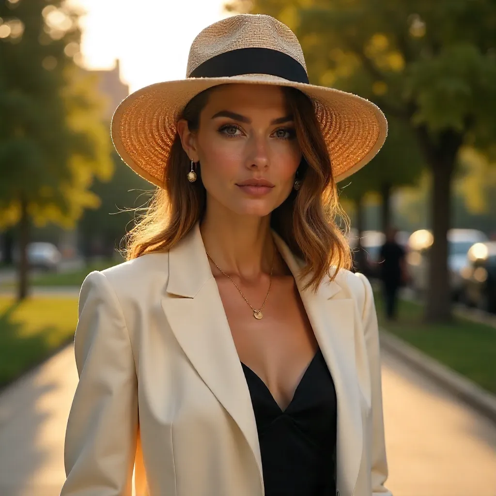 Golden Hour Chic Outdoor Fashion Portrait