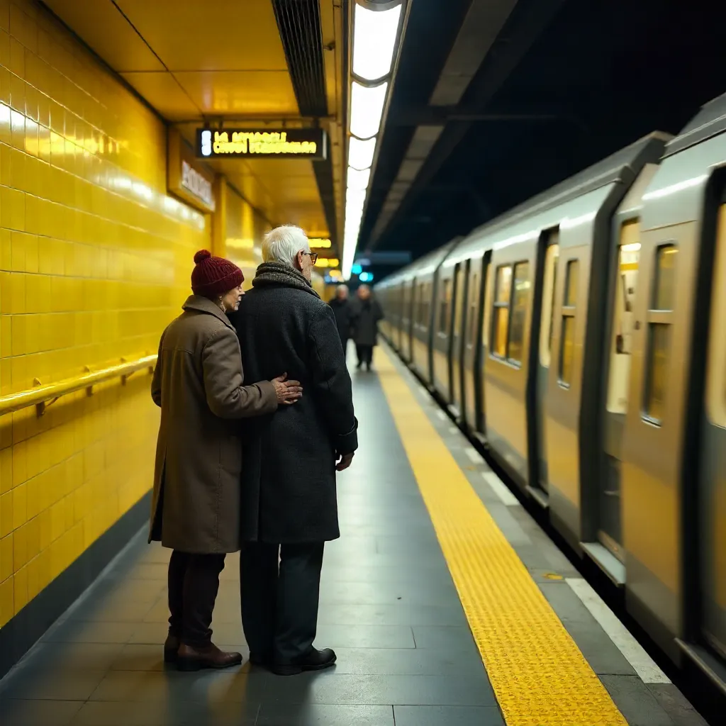 Yellow Berlin U-Bahn Moment: Elderly Couple