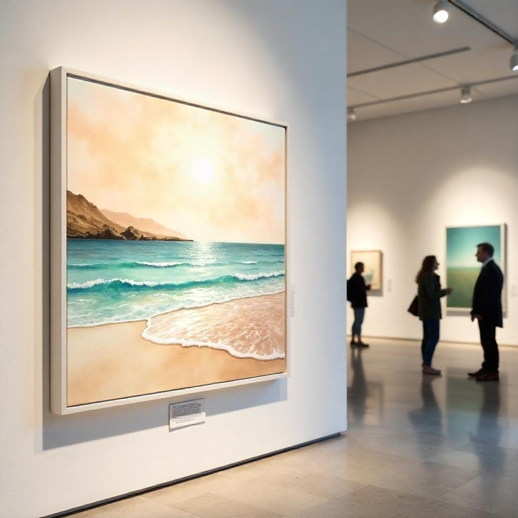Watercolor Beach Exhibit in a Quiet Museum Gallery