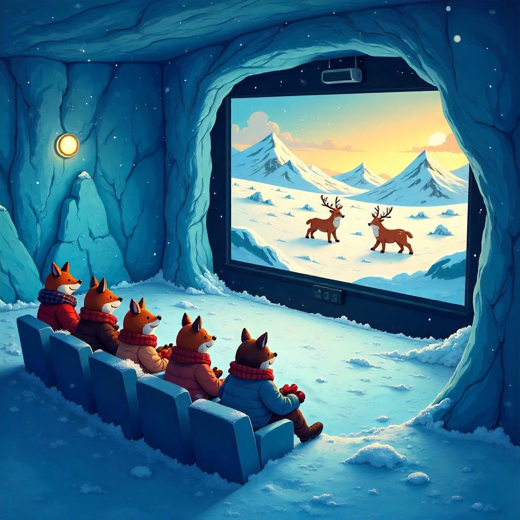 Cartoon Tundra Night in a Cozy Movie Theater