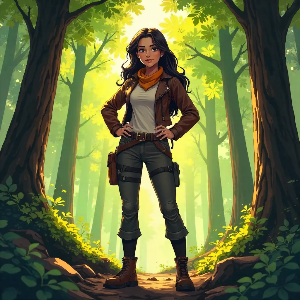 Confident Latina Warrior in Enchanted Forest