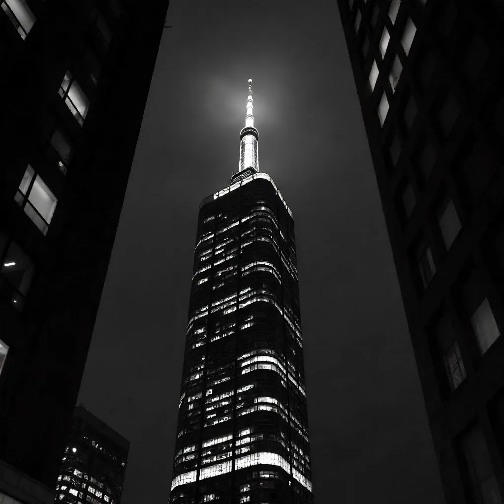 Noir Skyline: Bright Tower in a Dark City