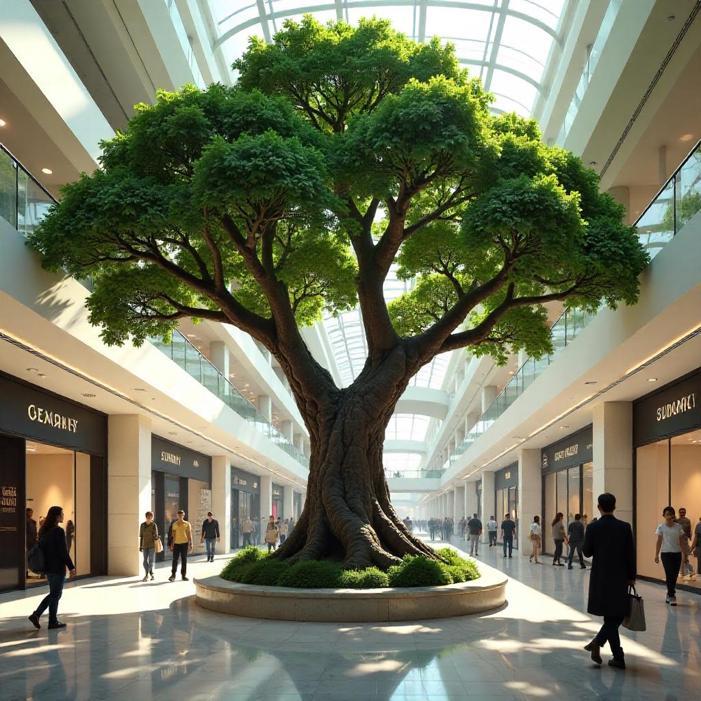 Photorealistic Tree in a Modern Mall Atrium