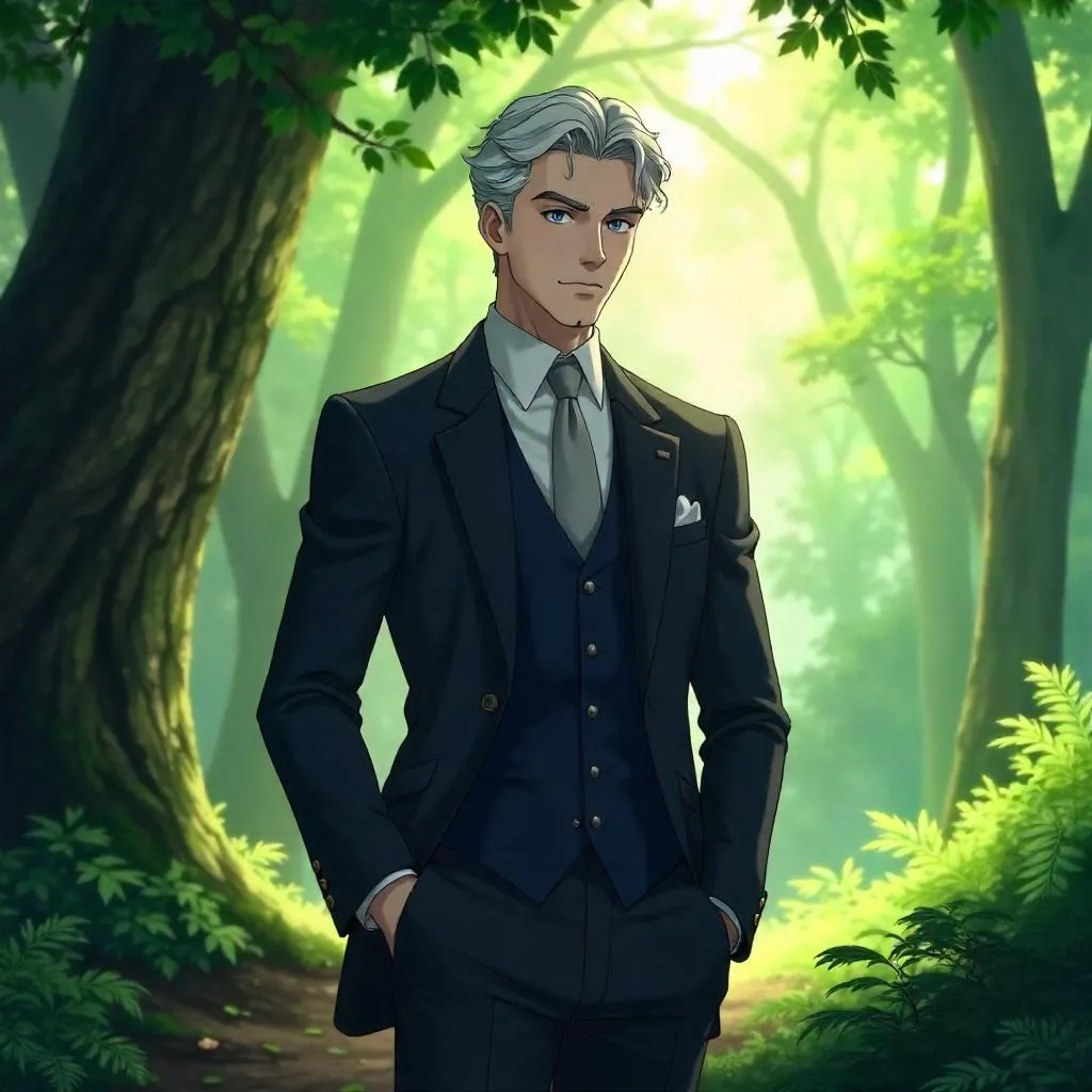 Elegant Anime Gentleman in a Forest