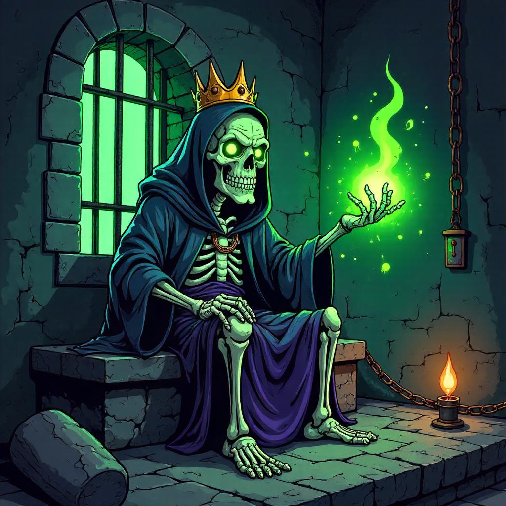 Cartoon Lich Trapped in a Prison Cell