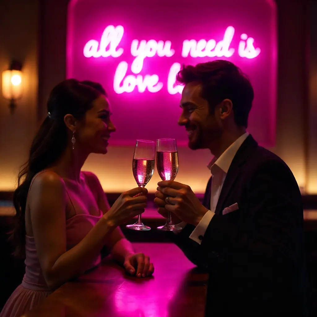 Toasting Under All You Need Is Love Neon Sign